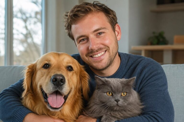 Jordy Vink with his dog and cat